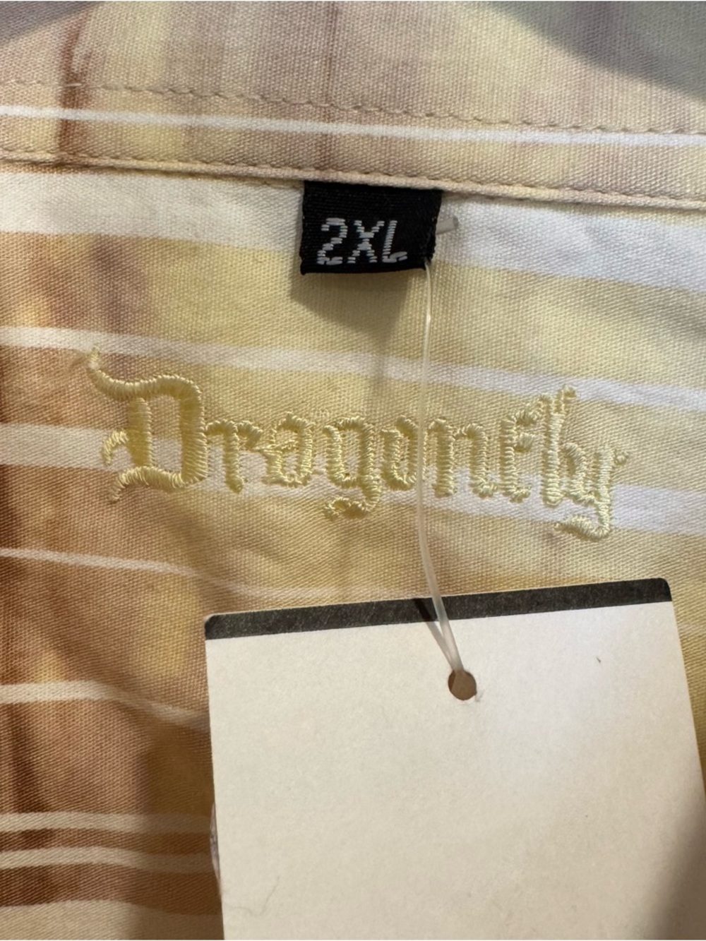 Short-Sleeve Button-Down Shirt in Cream and Brown Stripe - Picture 2 of 5